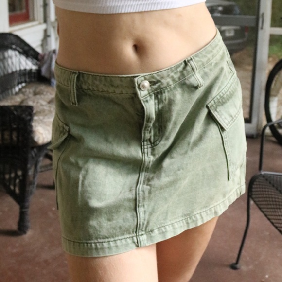 Princess Polly Olive Denim Skirt - Picture 1 of 7